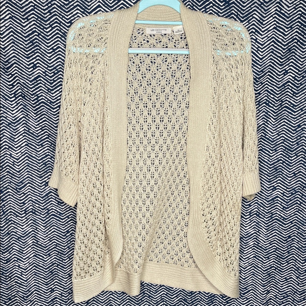 Liz Claiborne Tan Open-Knit Cardigan
